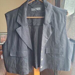 Zara Linen Cropped Black Vest